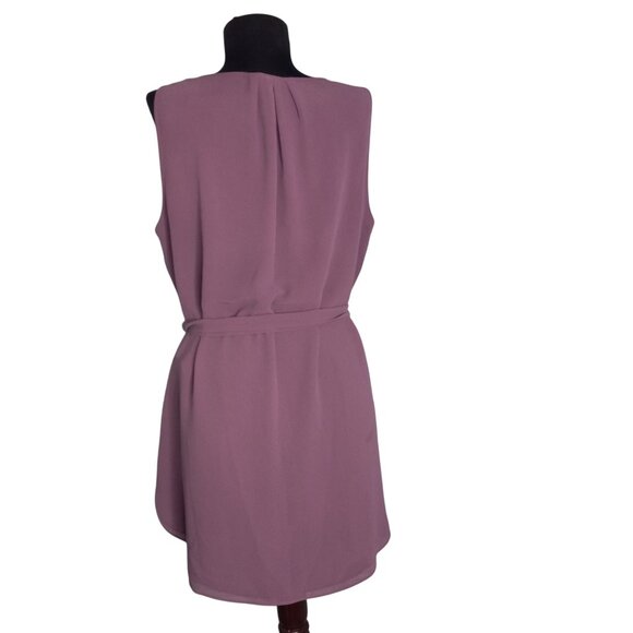 WHBM M Tunic Blouse Tank Top Purple Sleeveless Tie Waist Notched Neckline Sheer - Picture 2 of 9